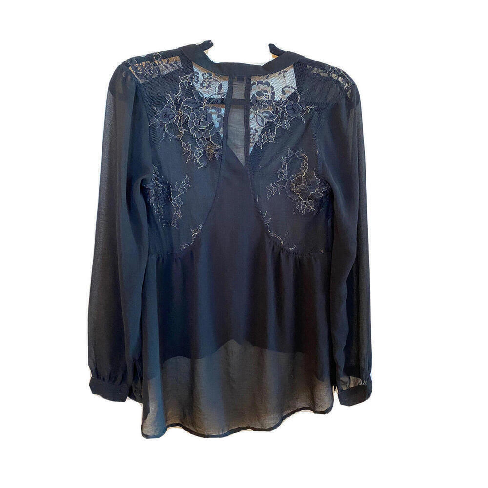 Love Stitch Black Sheer Button Down Blouse Sz.S - Picture 2 of 4